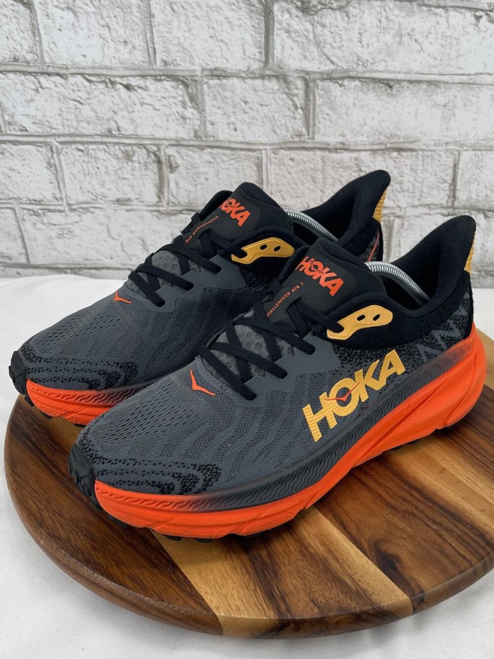 Hoka Men's Gray and Orange Athletic Running Shoes with Yellow Accents
